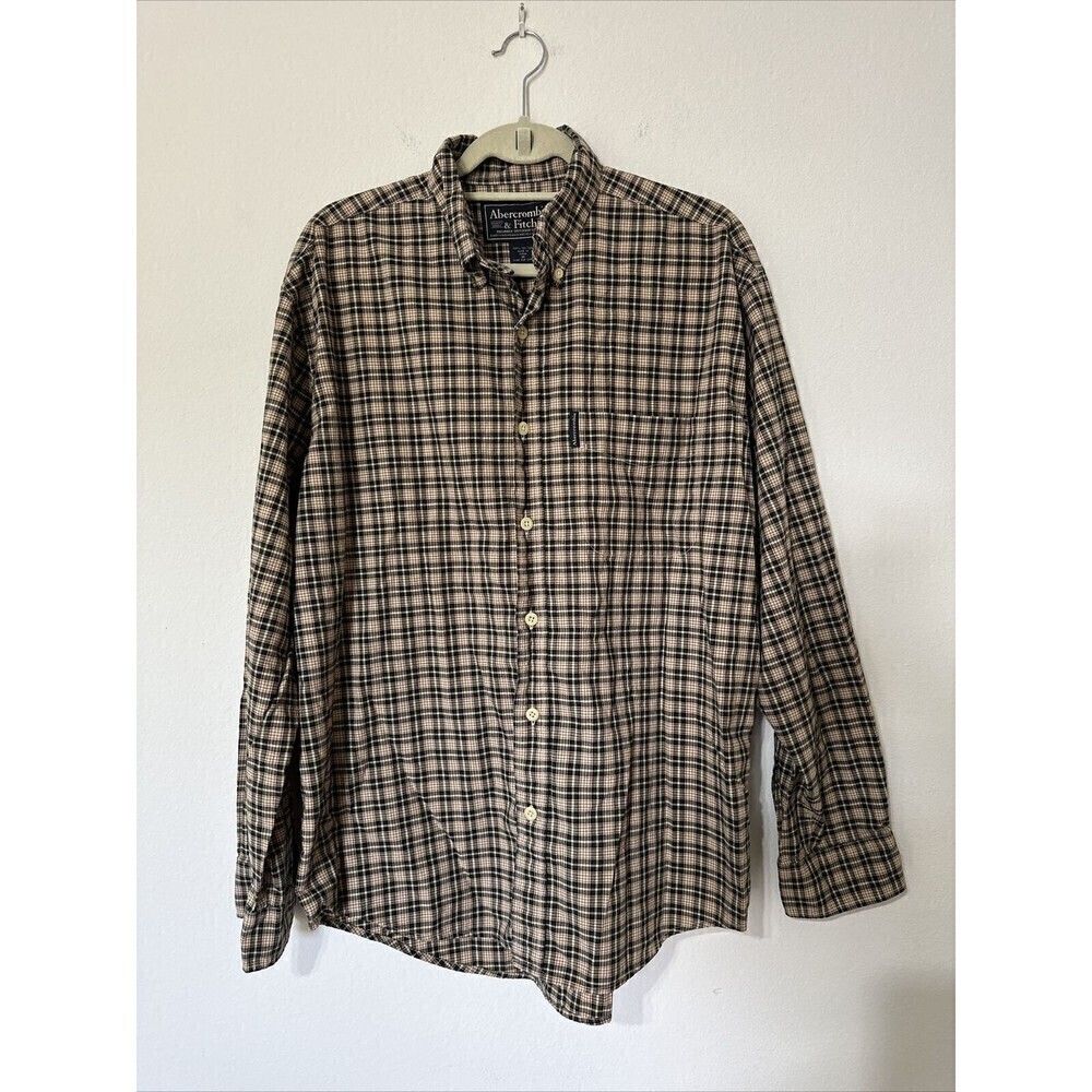 Vintage Abercrombie Fitch Mens Shirt Blue Plaid Button Up Outdoor shirt Size M